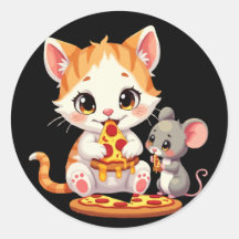 pizza divertida comiendo pizza de gato