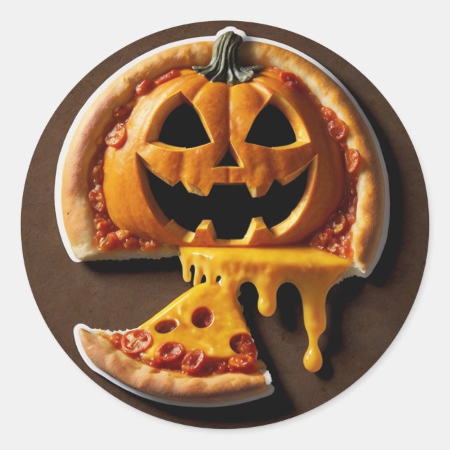 Pegatina Redonda Pizza Fright Night the cheesiest Halloween surpris (Anverso)