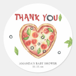 Pegatina Redonda pizza heart watercolor baby shower THANKS