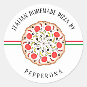 Pegatina Redonda pizza italiana personalizada negocio tienda en cas
