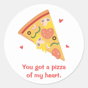 Pegatina Redonda Pizza Linda de mi Corazón Amor Pun Humor