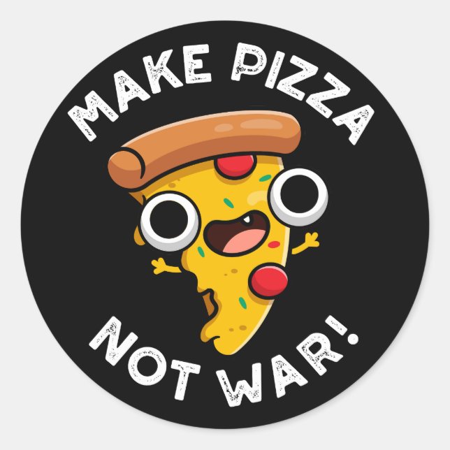 Pegatina Redonda Pizza No Guerra Graciosa Pun De Paz Oscuro BG (Anverso)