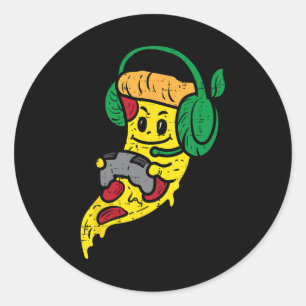 Pegatina Redonda Pizza para Jugadores Videojuegos Divertida Comida