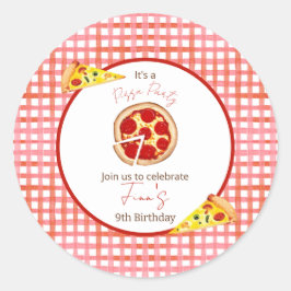 Pegatina Redonda Pizza Party Any Age Birthday