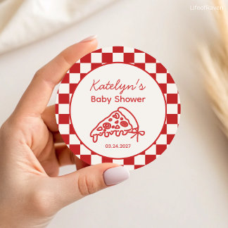 Pegatina Redonda Pizza Party Baby Shower Favor Stickers
