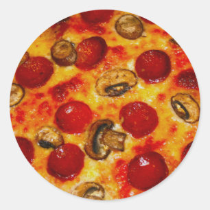 Pegatina Redonda Pizza Pepperoni y hongos
