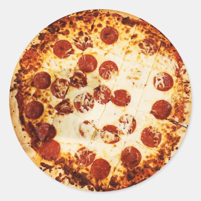 Pegatina Redonda Pizza Pepperoni y queso (Anverso)
