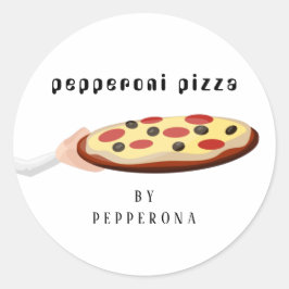 Pegatina Redonda pizza personalizada pepperoni ilustración simple b