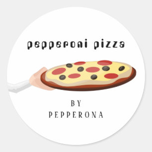 Pegatina Redonda pizza personalizada pepperoni ilustración simple b