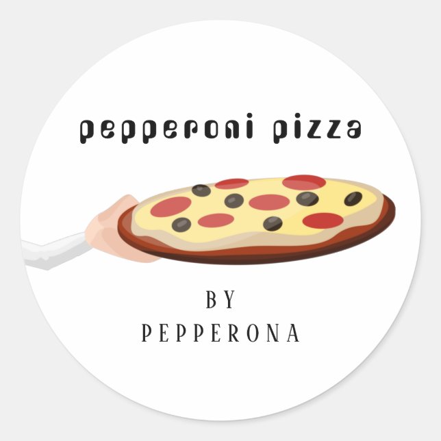 Pegatina Redonda pizza personalizado pepperoni ilustracion simple b (Anverso)