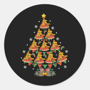 Pegatina Redonda Pizza Pizza, árbol de Navidad, comida rápida, Navi