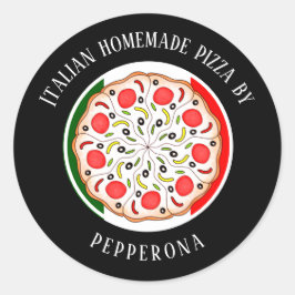 Pegatina Redonda Pizza profesional bandera italiana negra negocio