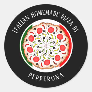 Pegatina Redonda Pizza profesional bandera italiana negra negocio