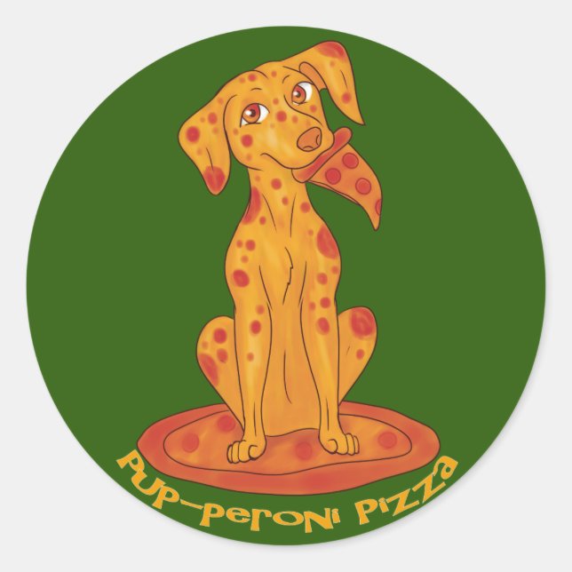 Pegatina Redonda Pizza Puppy (Anverso)