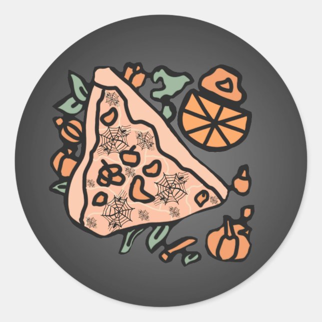Pegatina Redonda Pizza Retro con giro de calabaza (Anverso)