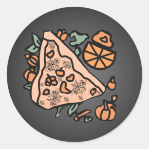 Pegatina Redonda Pizza Retro con un Toque de Calabaza