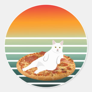 Pegatina Redonda Pizza retro de equitación para gatos