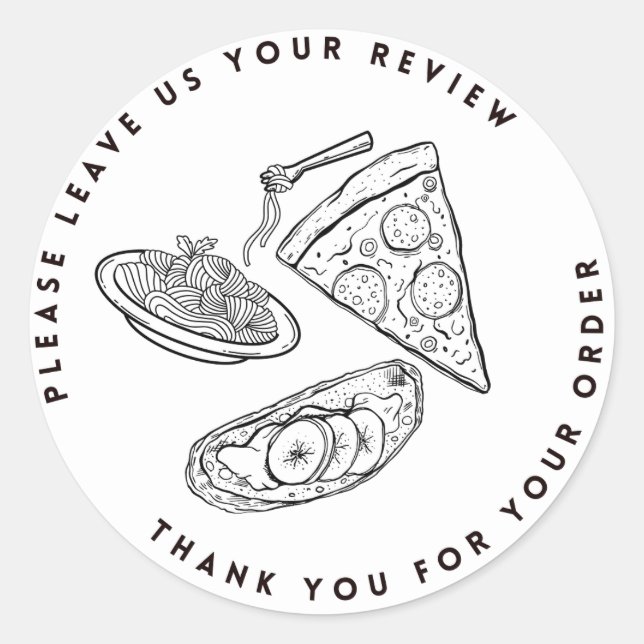 Pegatina Redonda Pizza Shop Leave Review Gracias Pegatinas (Anverso)