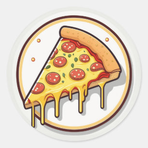 Pegatina Redonda Pizza Slice con queso fundido