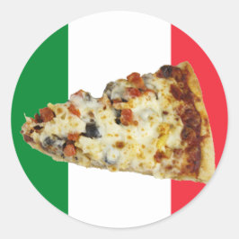 Pegatina Redonda Pizza Slice sobre los colores de la bandera italia