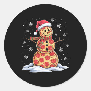 Pegatina Redonda Pizza Snowman - Santa Hat - Navidades Fiesta Pizza
