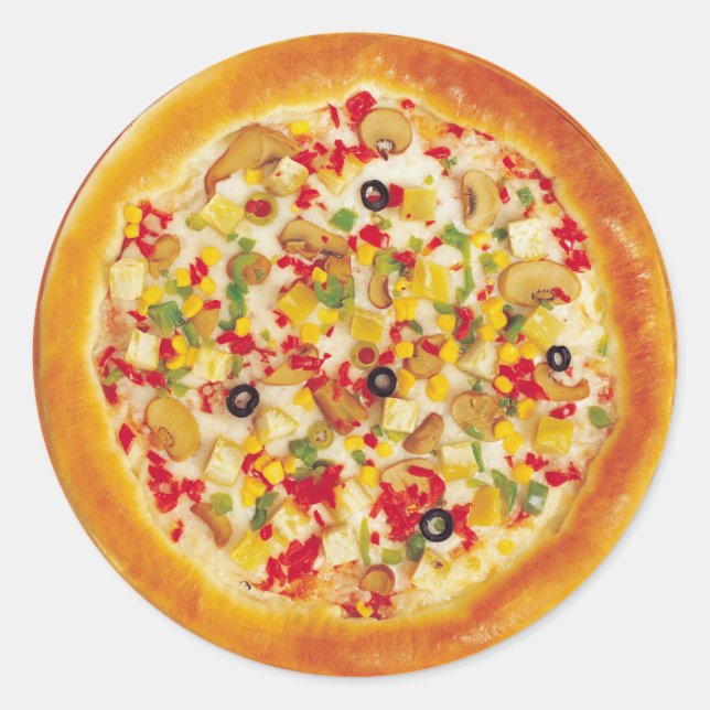 Pegatina Redonda Pizza vegetariana (Anverso)