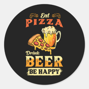 Pegatina Redonda Pizza Y Cerveza
