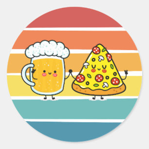 Pegatina Redonda Pizza y cerveza