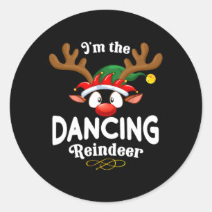 Pegatina Redonda Pjs navidades bailando la coincidencia de renos de
