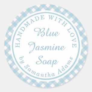Pegatina Redonda Placa azul suave hecha a mano con amor