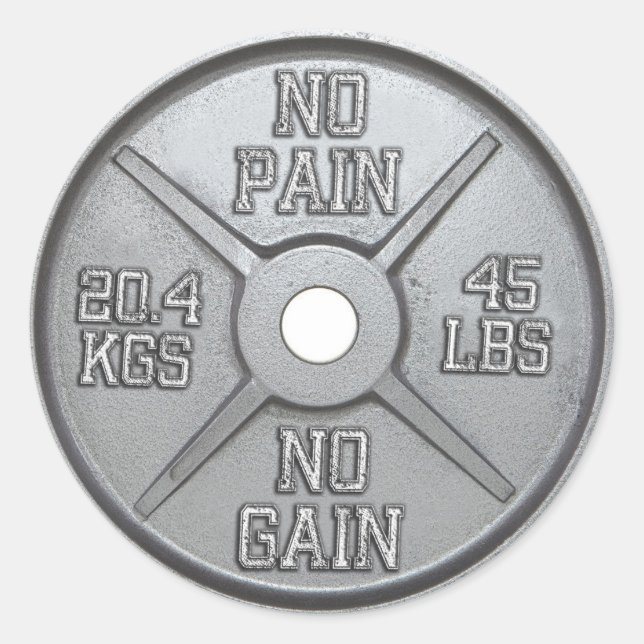 Pegatina Redonda Placa Barbell - Sin dolor sin ganancia (Anverso)