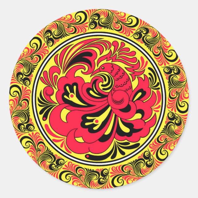 Pegatina Redonda Placa cerámica de ave de fuego húngara (Anverso)