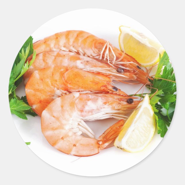 Pegatina Redonda placa con gambas cerradas (Anverso)
