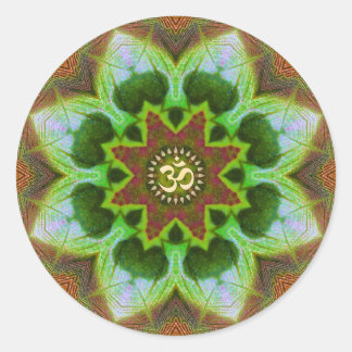Pegatina Redonda Placa de arte geométrico Lotus Om Mandala