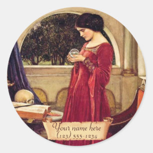 Pegatina Redonda Placa de biblioteca de crystal Ball Pre Raphaelite