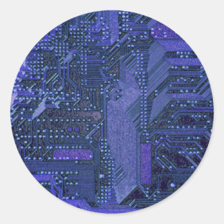 Pegatina Redonda Placa de circuito azul de cibercircuito electrónic