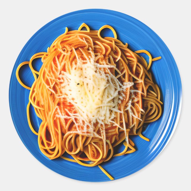 Pegatina Redonda Placa de espagueti con queso parmesano (Anverso)