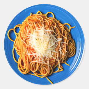 Pegatina Redonda Placa de espagueti con queso parmesano