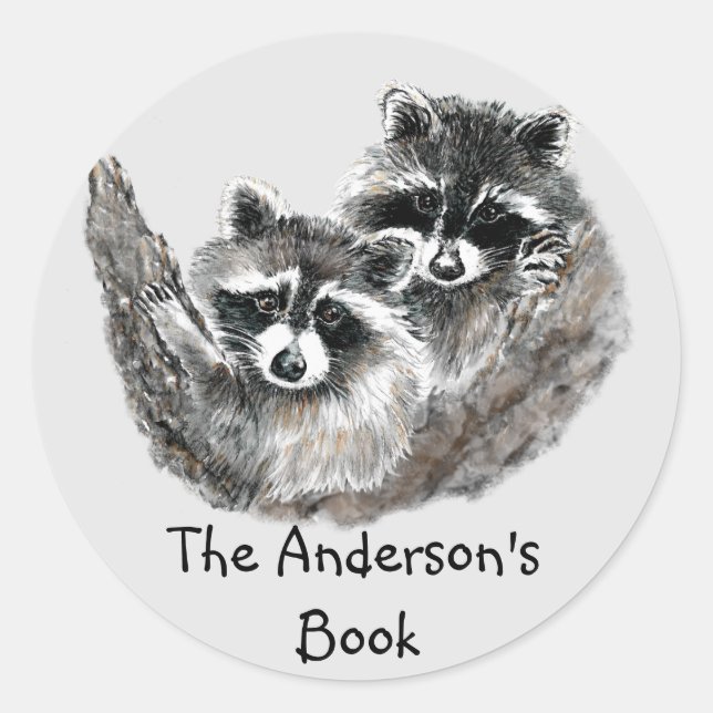 Pegatina Redonda Placa de libro de familia Raccoon a Personalizar (Anverso)
