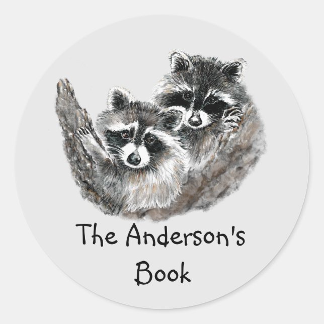 Pegatina Redonda Placa de libro de familia Raccoon a Personalizar (Anverso)