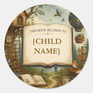 Pegatina Redonda Placa de libro personalizada para niños