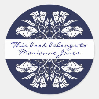 Pegatina Redonda Placa de libros florales de estilo Art Nouveau vin