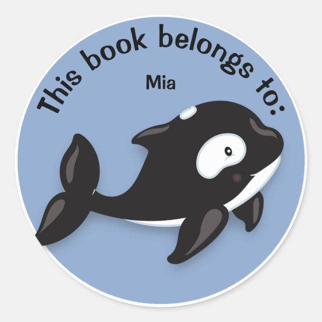 Pegatina Redonda Placa de nombre del libro de ballenas de orca blan (Anverso)