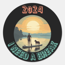 Pegatina Redonda Placa de pádel de pie surfeando con perro