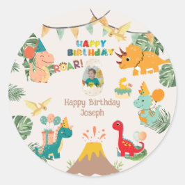 Pegatina Redonda Placa de papel para el cumpleaños de Dinosaur - Fo