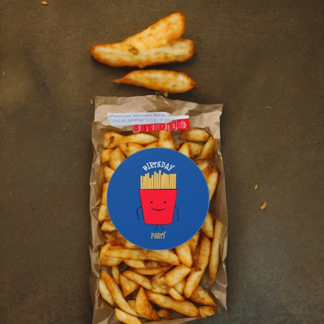 Pegatina Redonda Placa de papel Personalizado Fries (French Fries Treat party theme sticker,birthday party sticker,gift pack,envelope,return gift sticker)