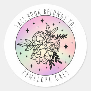 Pegatina Redonda Placa del libro de hologramas florales