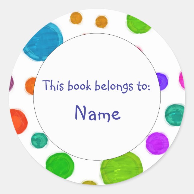 Pegatina Redonda Placa del libro - Diseño colorido (Anverso)