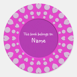 Pegatina Redonda Placa del libro - Diseño del corazón rosa lindo y