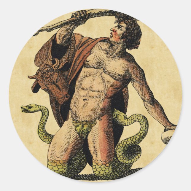 Pegatina Redonda Placa educativa de mitología (Anverso)